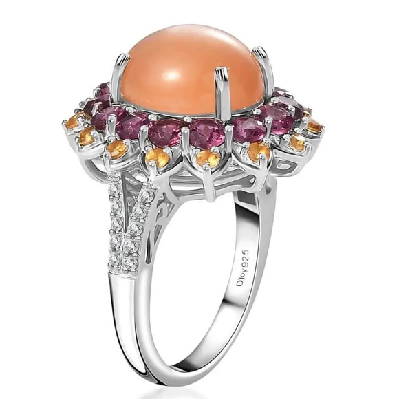NEW Peach moonstone rhodolite garnet ring in sterling silver size 7 - Picture 14 of 16